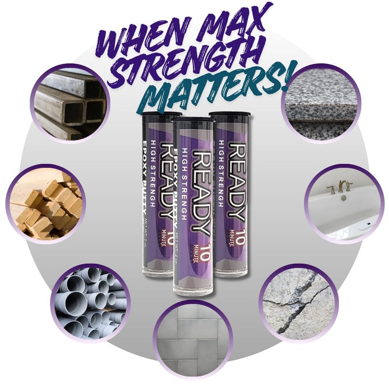 ACMAXPRO Ready High Strength Premium Epoxy Putty, 10 Minute Quick Set, High Temperature, Metal, Glass, Wood, Plastic, Ceramic, Stone, Tile, Concrete, Fast Bond, Powerful Adhesive - Image 2